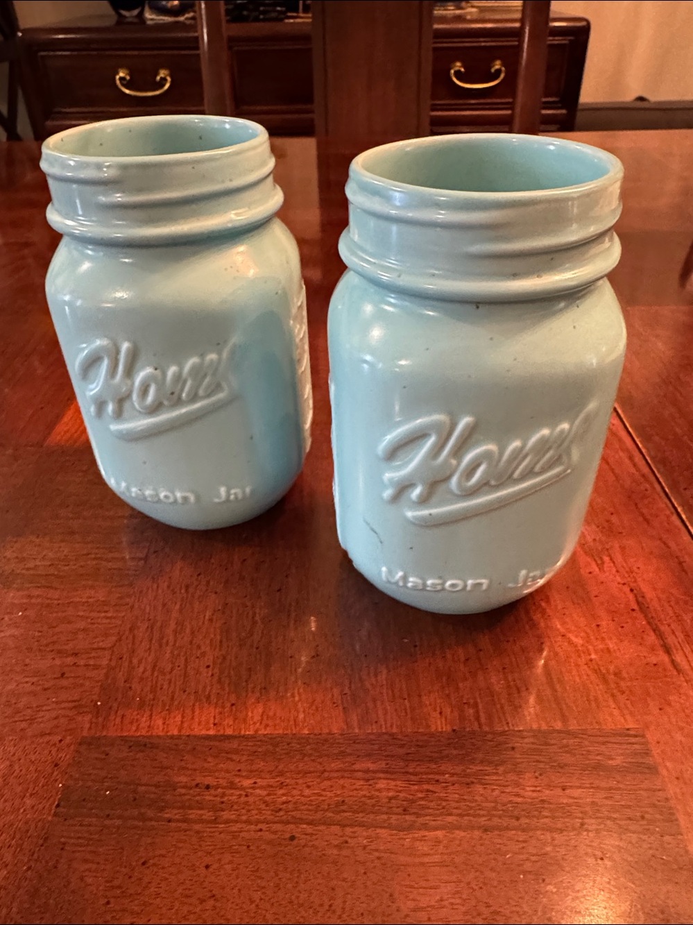 Farmhouse Jars Vase Blue Ceramic Mason Glasses Light Aqua Blue Decorative Home